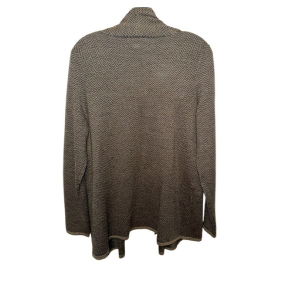Cynthia Rowley Grey Herringbone Merino Wool Blend Cardigan Sz Large Lagenlook - Picture 2 of 7